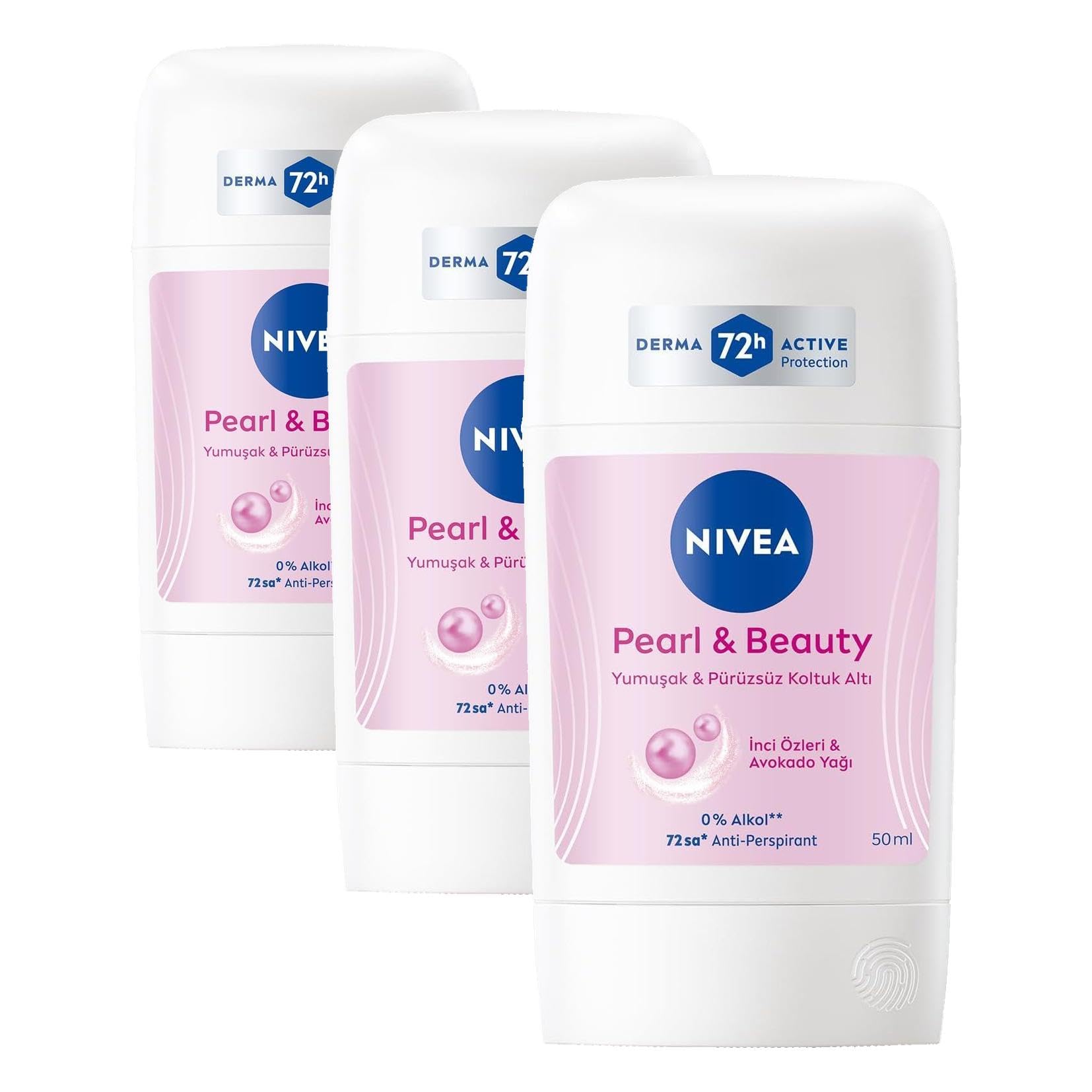 NIVEA Kadın Stick Deodorant Pearl & Beauty 50ml, 72 Saat Anti-perspirant, Yumuşak ve Pürüzsüz Koltuk Altı (3 paketi)
