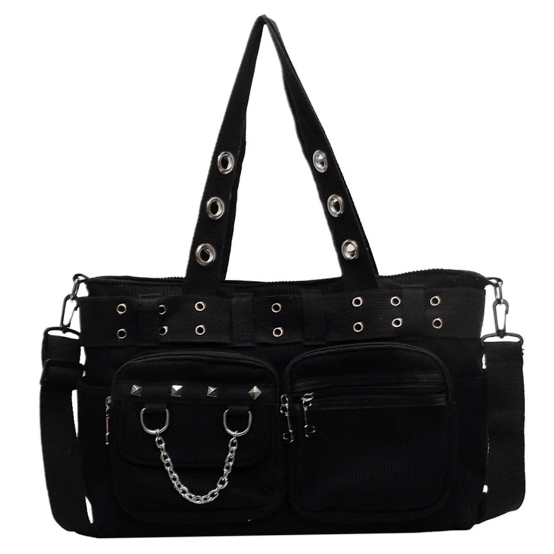 Vistnale Unisex Black Gothic Purse Punk Goth Messenger Bag With Shoulder Strap Large Capacity Emo Goth Tote Bag With Multi-Pocket For Women|Messenger Bags