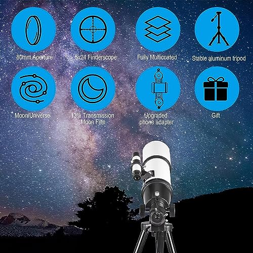 Telescopes for Adults Astronomy, 90mm Aperture 700mm Refractor Telescopes for Adults Beginners Kids with High Precision Adjustment, Ultra-Stable Vertisteel AZ Mount Base Tripod, Phone Adapte (Black)