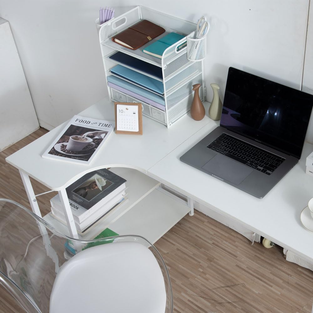 Amazon | KJUUJE【ホワイト】パソコンデスク L字 120cm 2段ラック付