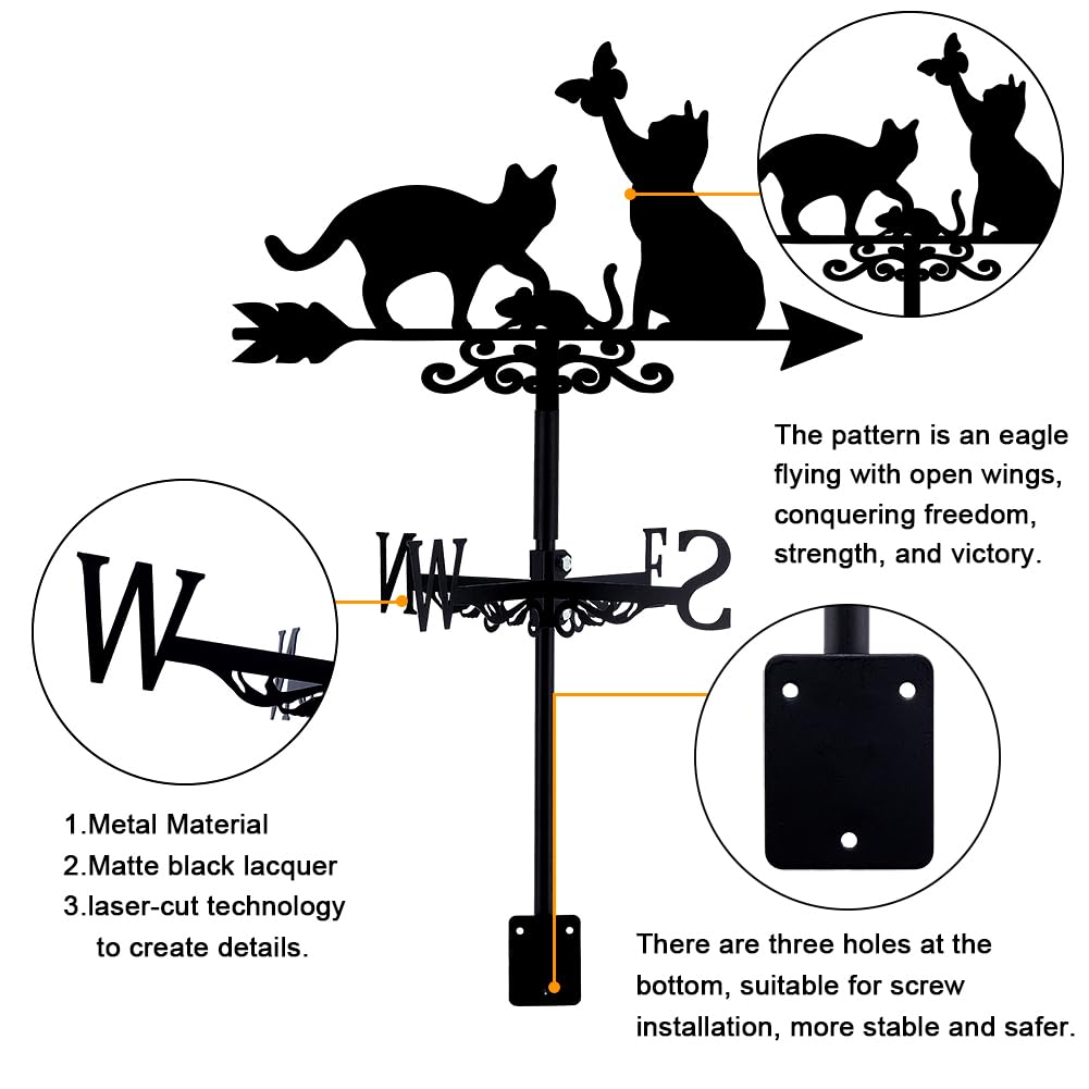 SUPERDANT Chats Girouette de Jardin Exterieur Girouettes Chats avec Papillon Animal Métal Girouette de Toit Jardin Direction Signe Girouettes Extérieur Ferme Décoration Vent Outil de Mesure