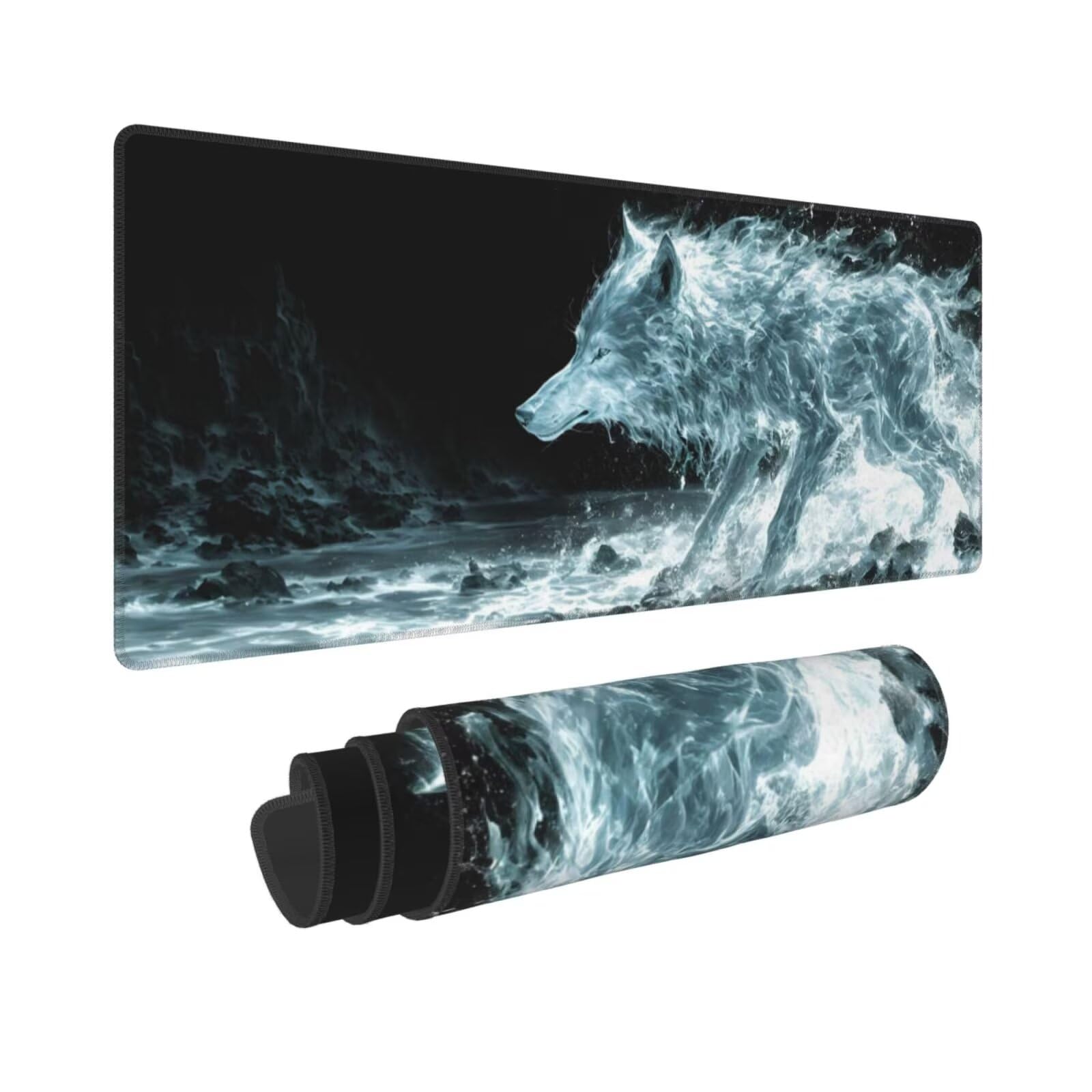 Tappetino Mouse, Tappetino Mouse Gaming Grande XXL 1500x800x3mm Tappetino Scrivania Mouse Pad, Base in Gomma Antiscivolo, Bordi Cuciti,Lavabile, Mousepad per Ufficio e Gaming (Animal Wolf) R-134