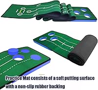 Vista 4 de Juego de putting de golf, juego de putting verde para interiores, tapete de golf desmontable, incluye 1 putter, 6 pelotas de golf, 3 tazas de golf