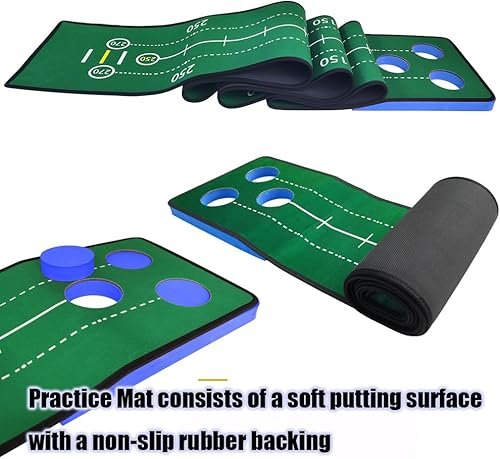 Miniatura 4 de Juego de putting de golf, juego de putting verde para interiores, tapete de golf desmontable, incluye 1 putter, 6 pelotas de golf, 3 tazas de golf,