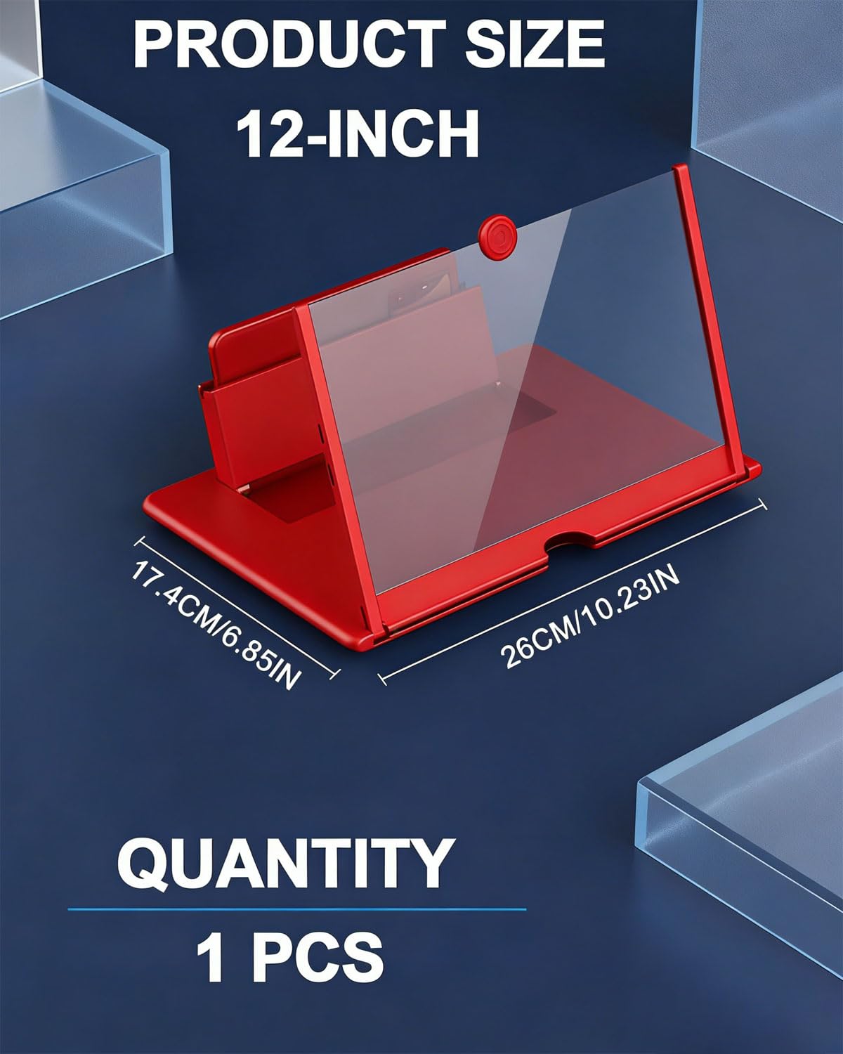12 pollici Lente ingrandimento Smartphone, 3D HD lente ingrandimento per cellulare, ingrandimento schermo cellulare, Pieghevole, Anti-blu, compatibile con tutti gli smartphone,Nero (rosso)