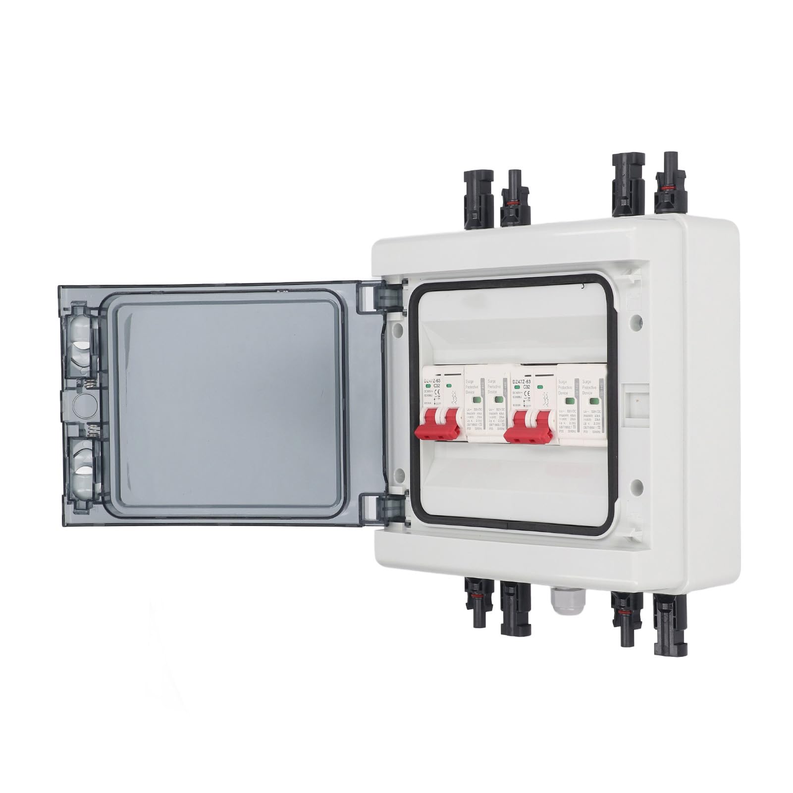 Generic Wyłącznik Fotowoltaiczny DC 500 V 32 A IP65 Wyłącznik Izolacyjny z Pudełkiem do Ochrony Słonecznej, Wodoodporny Ogranicznik przepięć do Systemów Solarnych Poza siecią