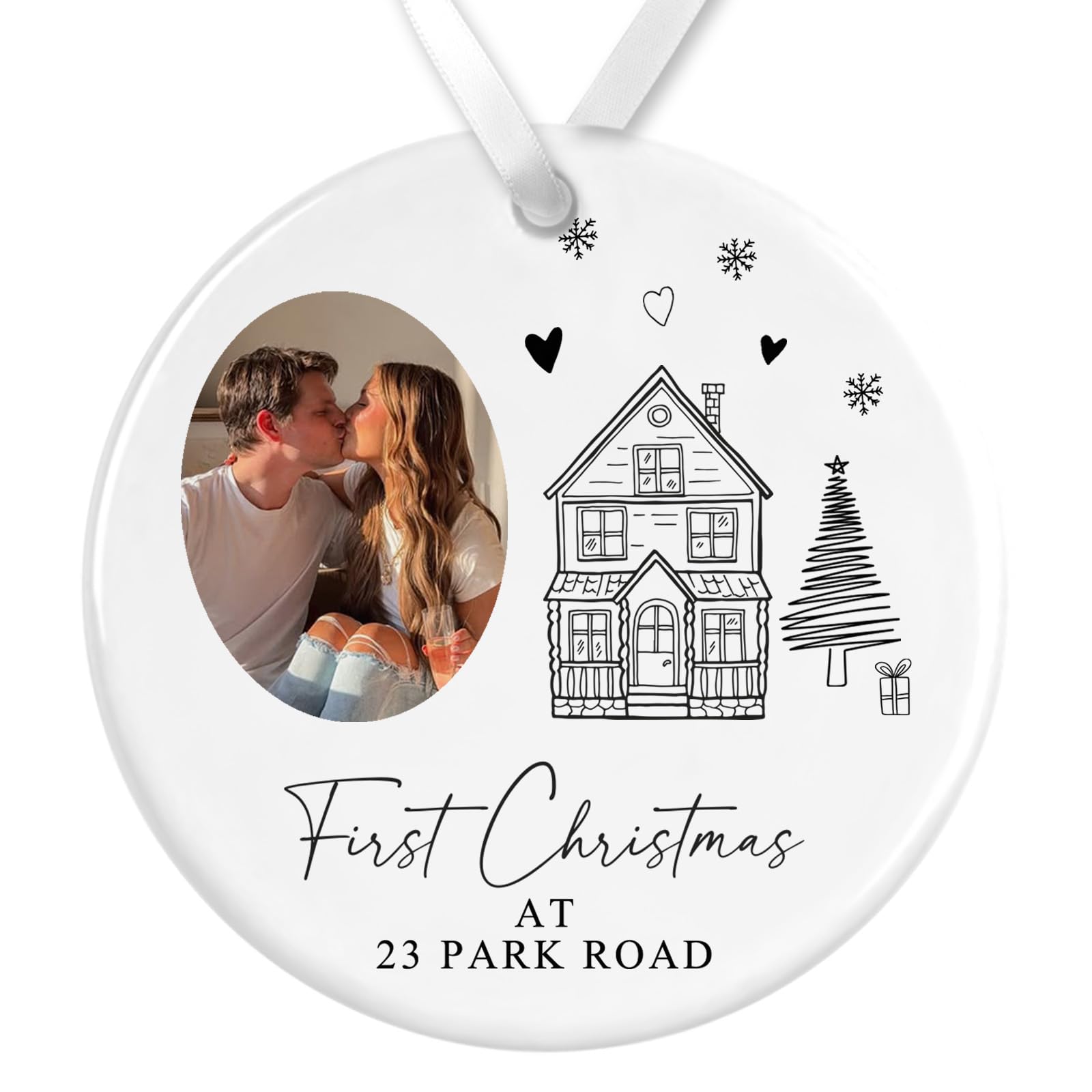 Personalised Christmas Bauble | First Christmas At New Home Baubles | 1st Christmas At Ornament | Custom New House Bauble Keepsake | Christmas New Home Gift (Photo Christmas Illustration)