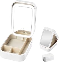 Makeup Bag with Luminous Mirror, Jewellery Box, LED Light 3 Colours, LED Makeup Organizer Cosmetic Bag, Travel Makeup Bag, 16.5 x 11.5 x 6 cm Portable Storage Bag (B)