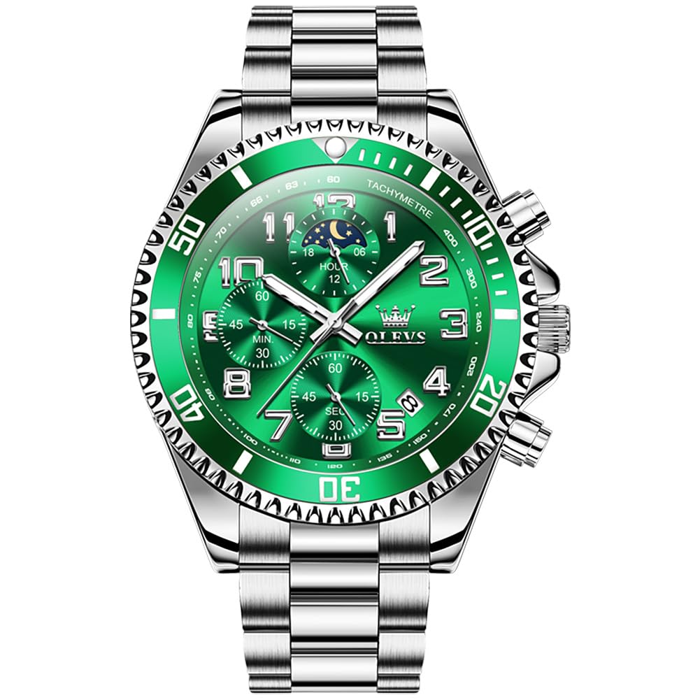 OLEVS Uhr Herren Klassisches Luxus Großes Zifferblatt Edelstahl Herrenuhr Chronograph Wasserdicht Leuchtend mit Datum Analoger Quarz Armbanduhr Herren