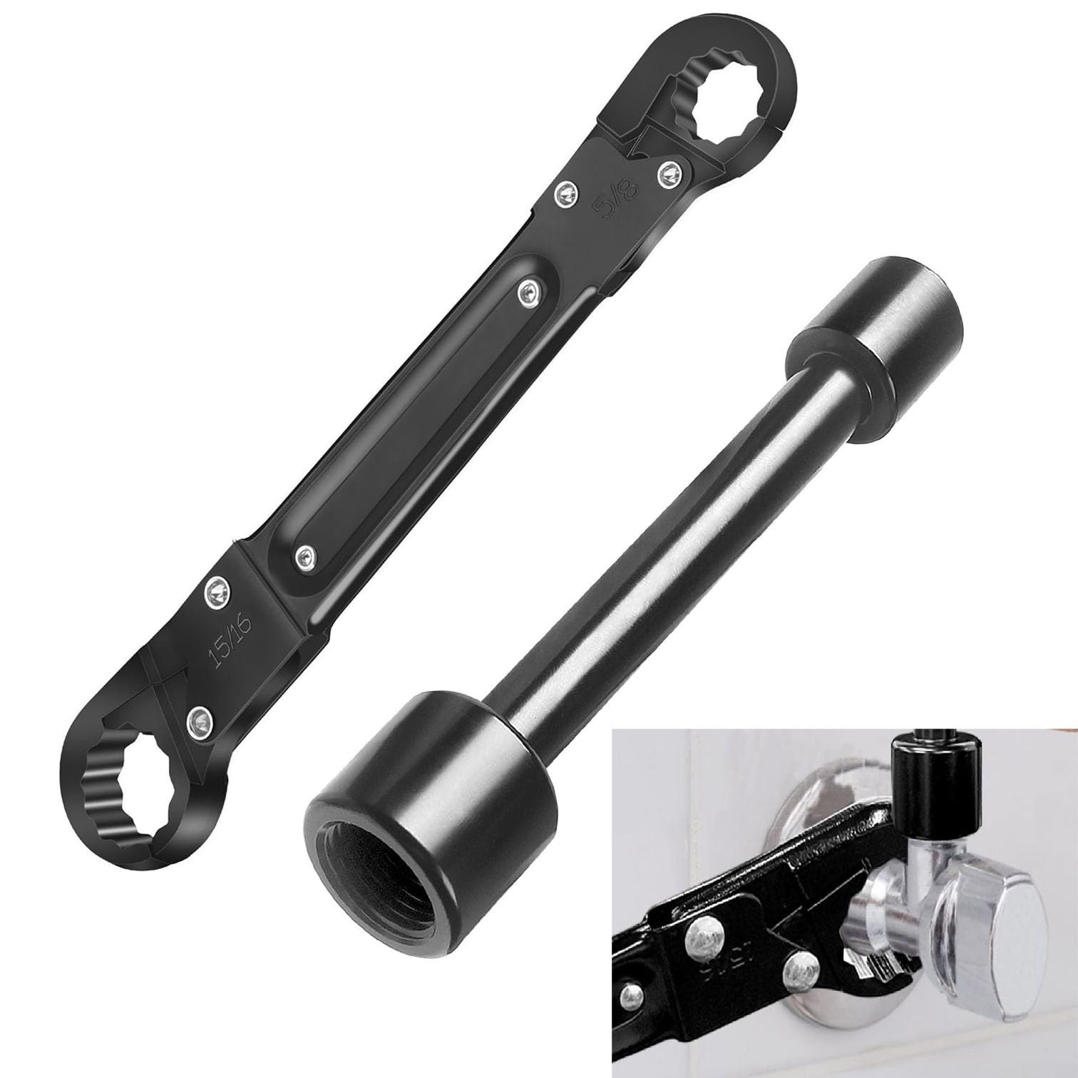 Verstellbarer Sanitärschlüssel für Winkelabsperrventile, Doppelkopf-Rohr-Reparaturwerkzeug mit schlankem Profil für enge Räume, 15 cm und 22,9 cm Set, hohe Ca(2 Stück)