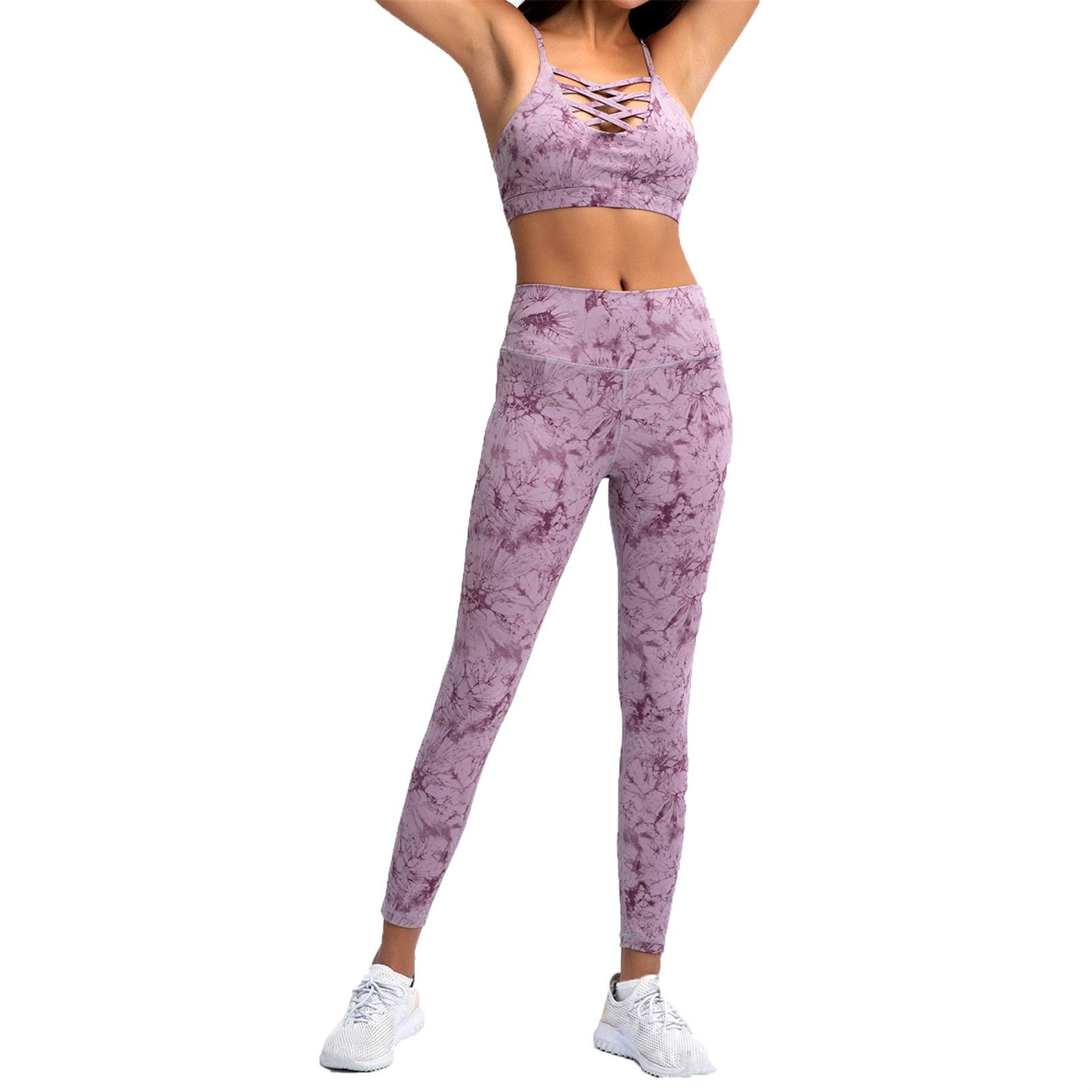 Damski strój sportowy do jogi, dres treningowy, damski do jogi, zestaw treningowy, 2 sztuki, krawat, materiał barwiący, wycięcie z przodu, sportowy biustonosz Crop Top, legginsy fitness, długie spodnie do studia fitness, odzież do joggingu Fit