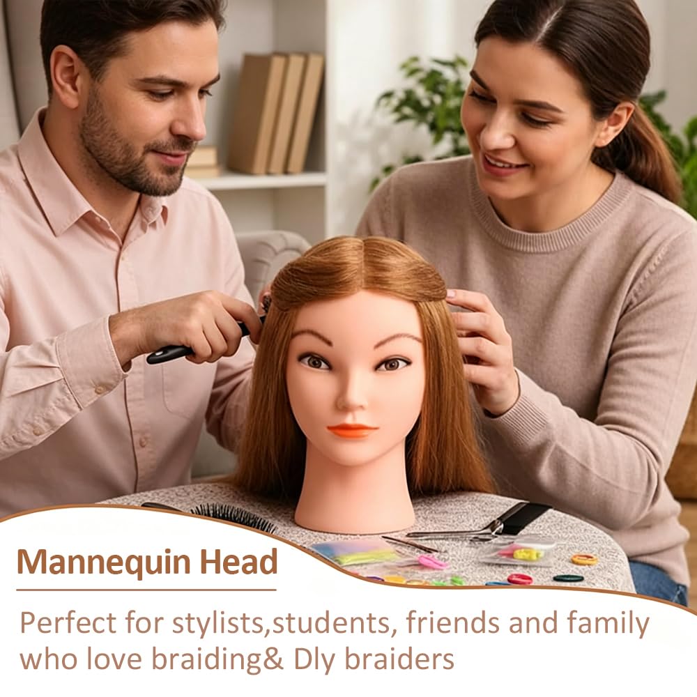 Frisierkopf, TopDirect 18 Zoll 45 cm Übungskopf Cosmetology Mannequin Puppenkopf mit Klemme + DIY Haare Frisuren Set, Hellbraun