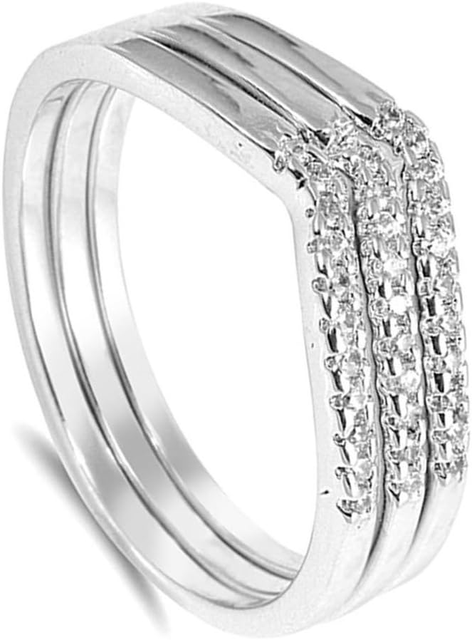 Chevron Clear CZ Stackable Ring Set .925 Sterling Silver Thumb Band Sizes 5-10