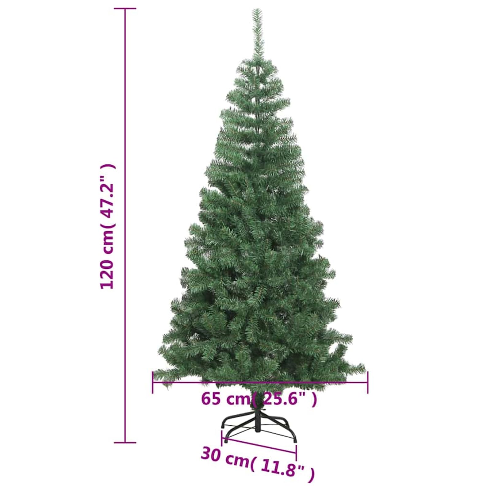 Albero di Natale Artificiale 120 cm Verde con 230 Punte in PVC, Base Inclusa, per Interni ed Esterni Riparati, Facile da Montare