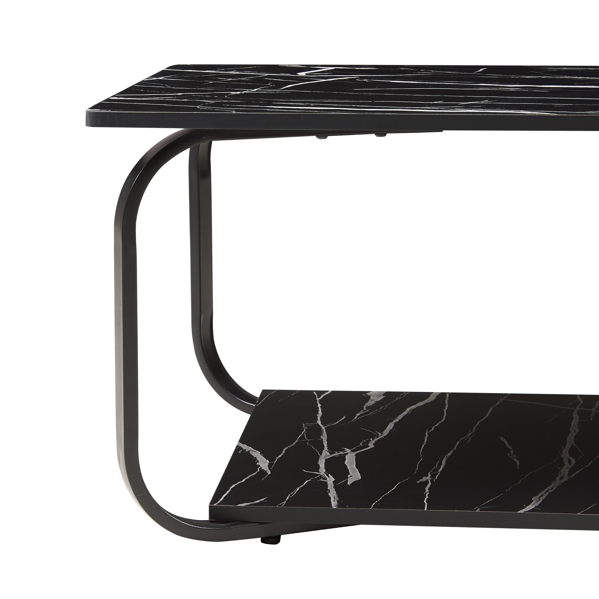 [en.casa] Table Basse de Salon avec Étagère Table d'Appoint avec Surface de Rangement Design Style Intemporel Plateau Rectangulaire MDF Acier 120 x 60 x 43 cm Effet Marbre Noir
