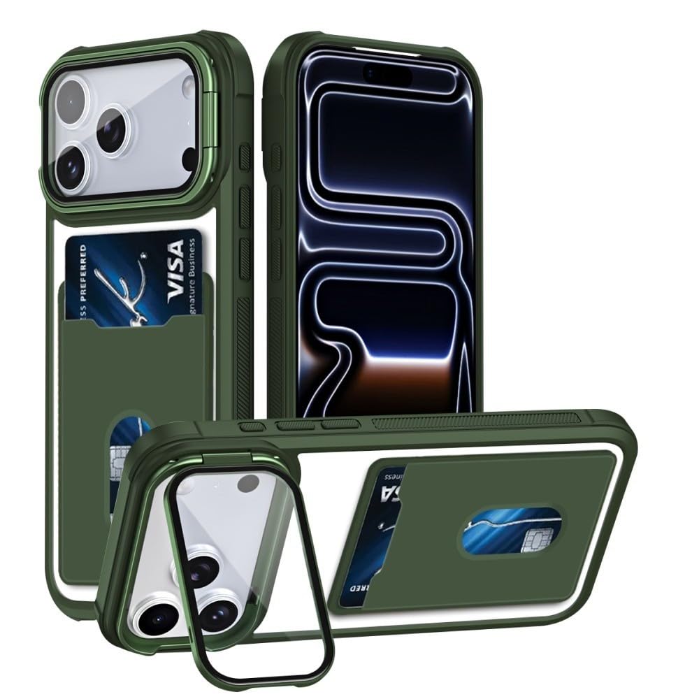 Étui en cuir iPhone 17 Pro vert avec support silicone haut de gamme - 8