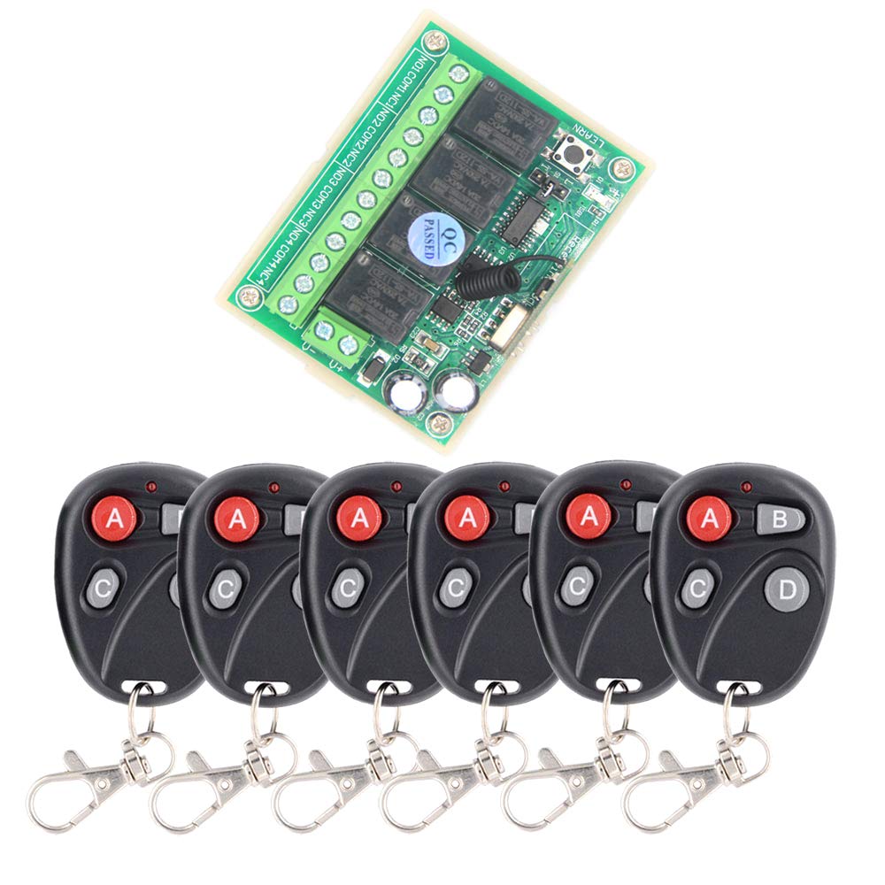 Interruptor de control remoto inalámbrico de 4 canales CC 12 V CC para iluminación del motor eléctrico barra de empuje puerta puerta mando a distancia con 6 mandos a distancia