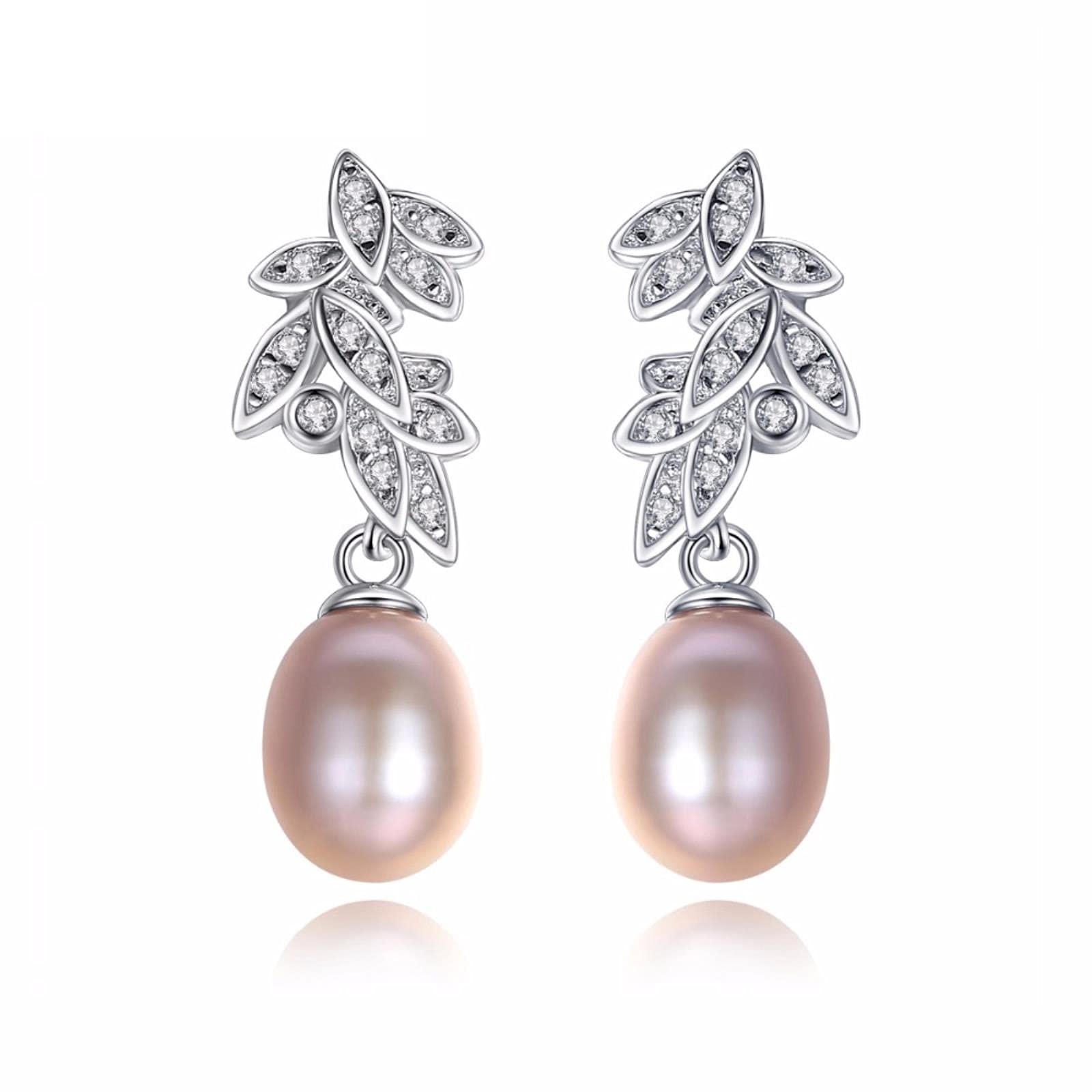 Salan Women's White,Pink,Silver,Purple Czcity Bohemia Korean Earrings Natural Freshwater White Pink Purple Pearl 925 Sterling Silver Earrings Fine Jewelry