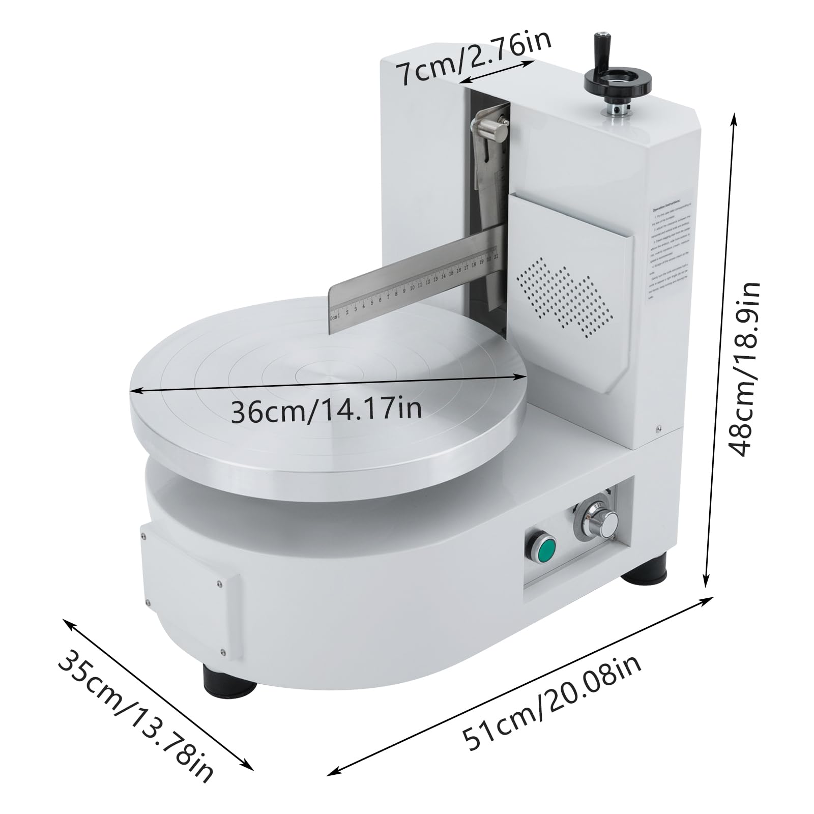 Cake Decorating Coating Machine, 110V Cream Smooth Coating Decoration Machine with Adjustable Cake Scraper, Rotating Adjustable Speed Turntable for Bakeries Dessert Stores for 4-12inch Cakes, White