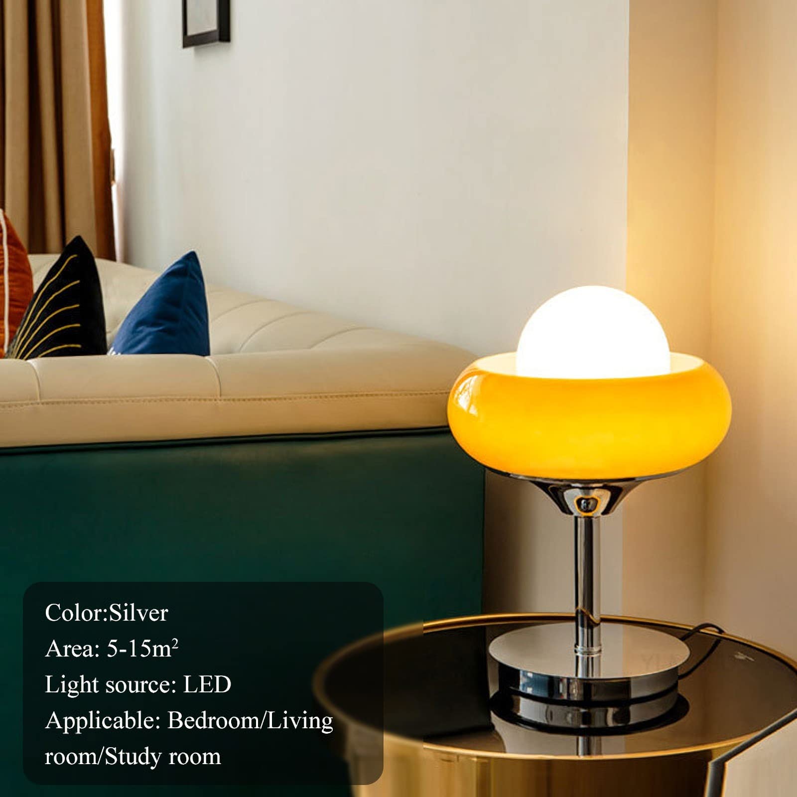 Lampada Da Comodino Moderna In Vetro Lampada Da Notte A Forma Di Crostata | Paralume rotondo in vetro con base in metallo Piccola lampada da scrivania for soggiorno, camera da letto