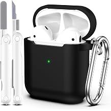 AirPods Case Cover, Soft Silicone Shock Absorption Protective Case for AirPods Gen 2 and 1 Gen with Skin Touch Keychain and Cleaning Kit, Front LED Visible, Black