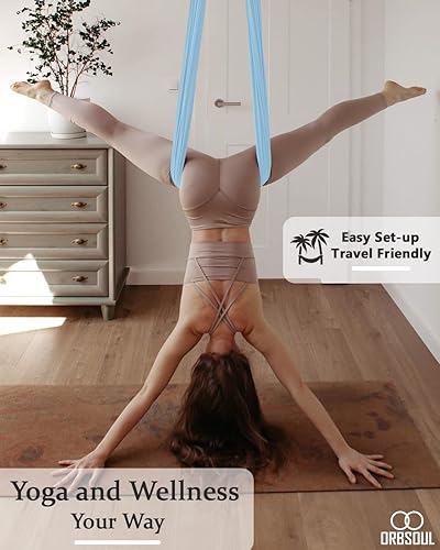 Miniatura 6 de Orbsoul Hamaca de yoga de lujo (tamaño grande de 5.5 yardas) incluye alforjas de nailon aéreo de primera calidad, accesorios certificados y guía de