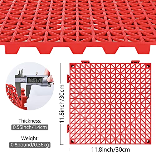 Image of ToLanbbt Modular Interlocking Cushion 12P 11.8 inch x 11.8 inch Interlocking Rubber Floor Drain Holes Non-Slip Splicing Drainage Mats for Deck, Shower, Kitchen, Drain Pool, Sauna Bath, Indoor Outdoor (Red)