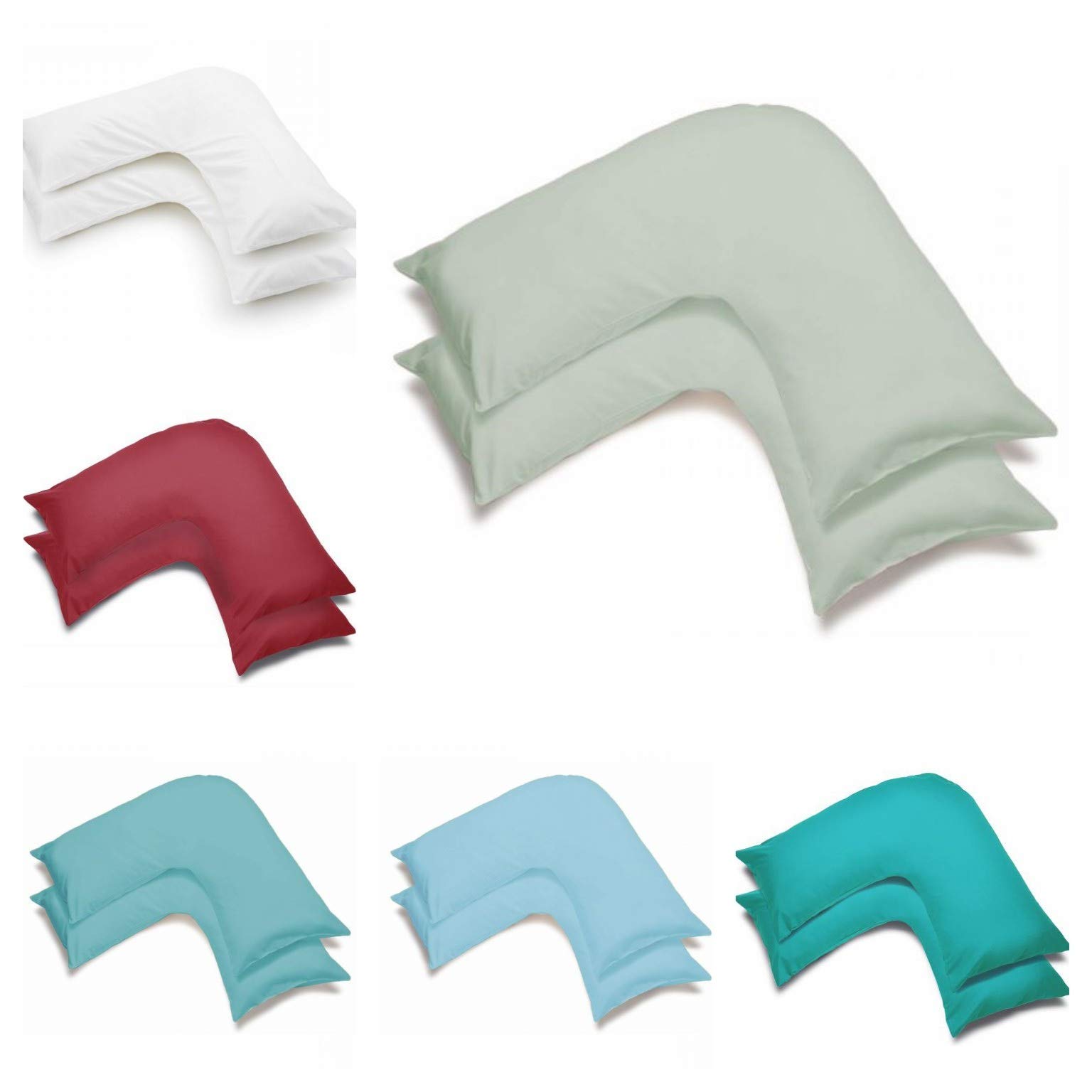 Pavla-Outlet Women's Silver 2 Pack Poly-Cotton Plain Dyed V Shaped Pillow Cases Covers - Orthopedic Pregnancy Maternity Back & Neck Support Nursing V Pillowcase Pair (Silver)