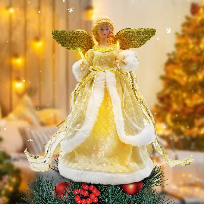 Weihnachtsbaumspitze, Weihnachtsengel mit bunten LED-Lichtern, 32,6...