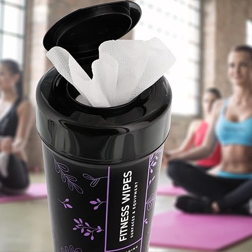 Miniatura 6 de Wipex Limpiador de esterillas de yoga y toallitas de fitness, limpiador natural de equipos de gimnasio de lavanda y vinagre, 75 toallitas de