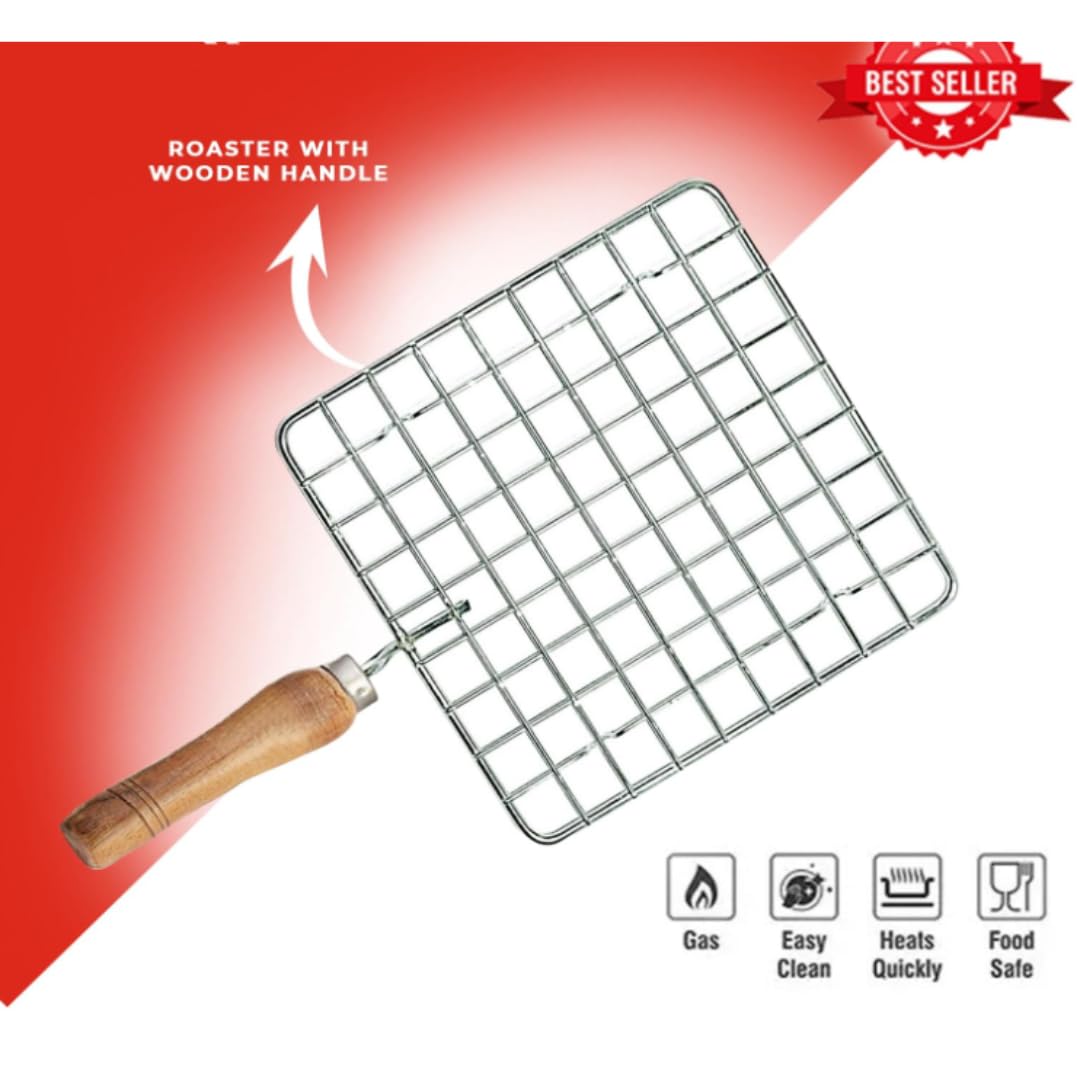 Amazon Papad Jali Roast, Paneer Grill, Roti Maker, Barbeque Jali Roaster Chapati Toast Grill Wooden Handle Vegetable tandoor net, Baigan Bharta, Jali/Roti 1
