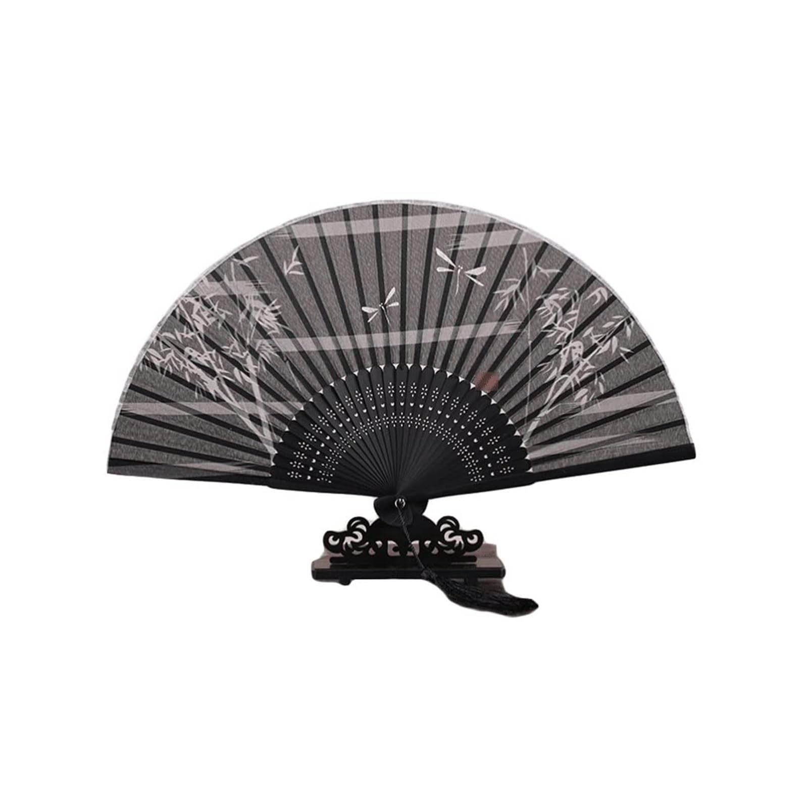 METTEOR Folding Fans Hand Held Fan Chinese Vintage Retro Style Landscape Silk For Dancing Wedding Decoration (Black one size)