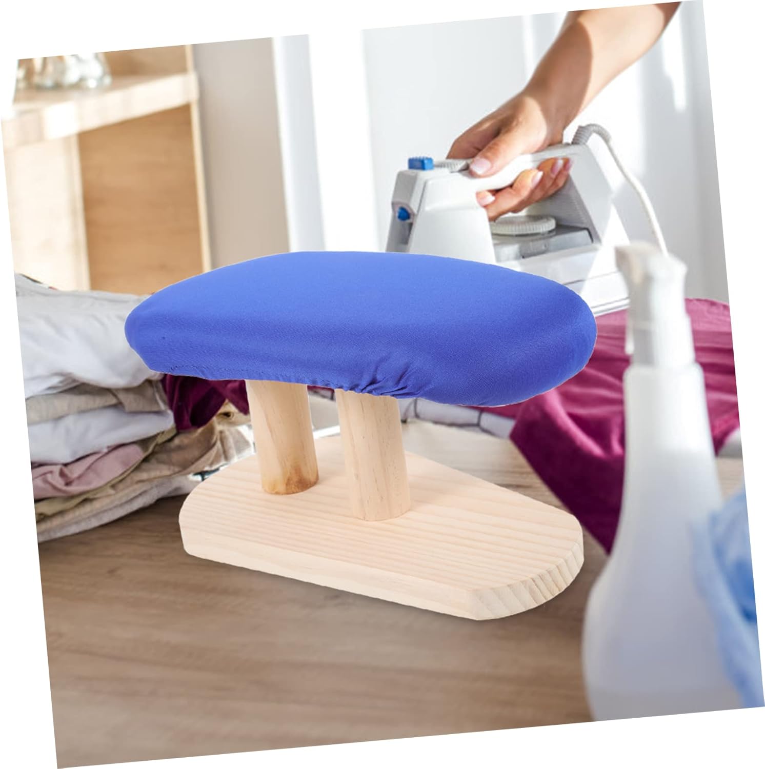 Ciieeo Household Ironing Board with Curved Wood Design Non Slip Stable Ironing Stool Elastic Edge Cover for Tight Fit Suitable for Frequent Clothes Pressing and Various Garments