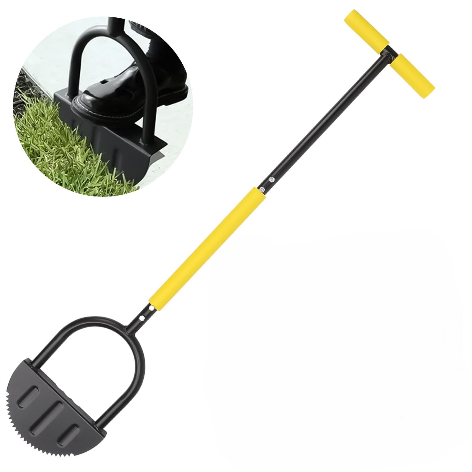 Lawn Edging Tool 108cm, Saw-Tooth Half Moon Lawn Edger with T-Grip Manual Lawn Edger Easy Into the Ground without Bending Garden Grass Edger for Sidewalk, Landscape, Yard, Flower Beds, Garden Borders