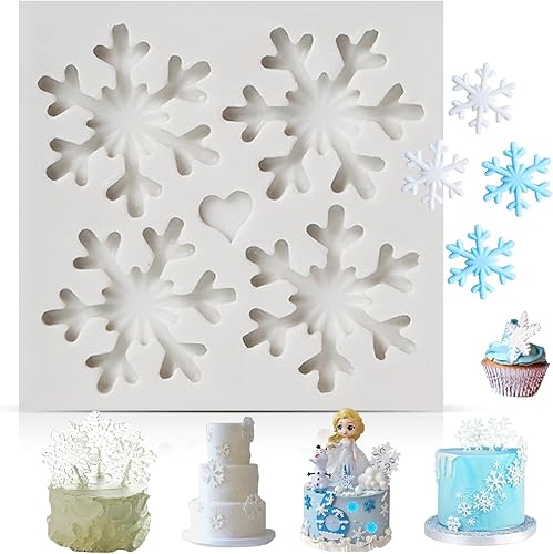 Miniatura 9 de Molde de silicona para fondant con temática navideña 3D, moldes para tartas de azúcar de copo de nieve, molde de decoración de pastel de chocolate