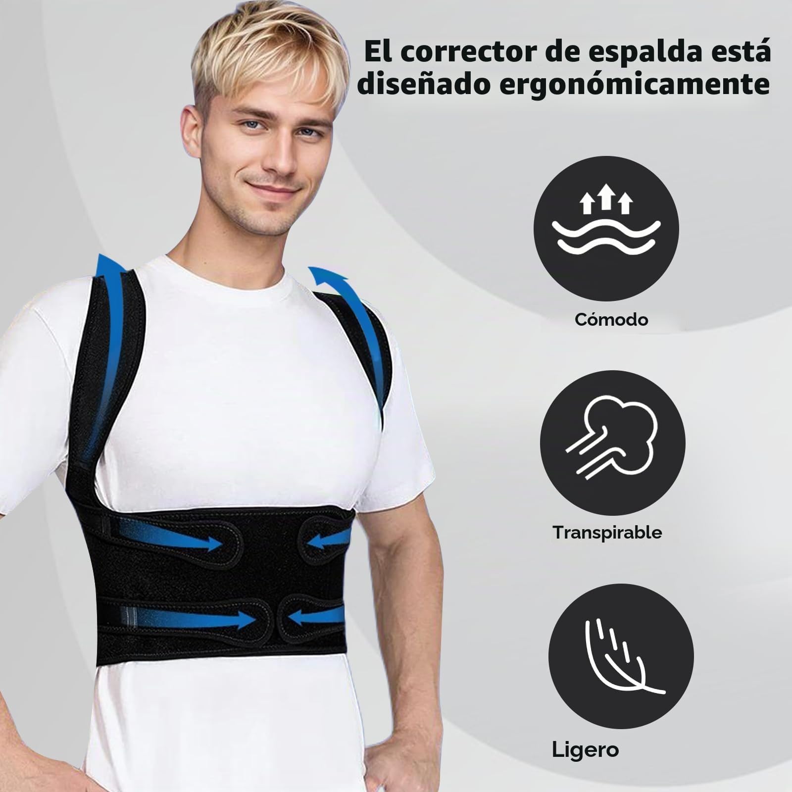Corrector Postura Espalda, Enderezador de Espalda con 4 Barras de Apoyo, Corrector de Postura para Hombre y Mujer Premium Ajustable para Aliviar el Dolor de Cuello, Hombros y Espalda(Negro,M)