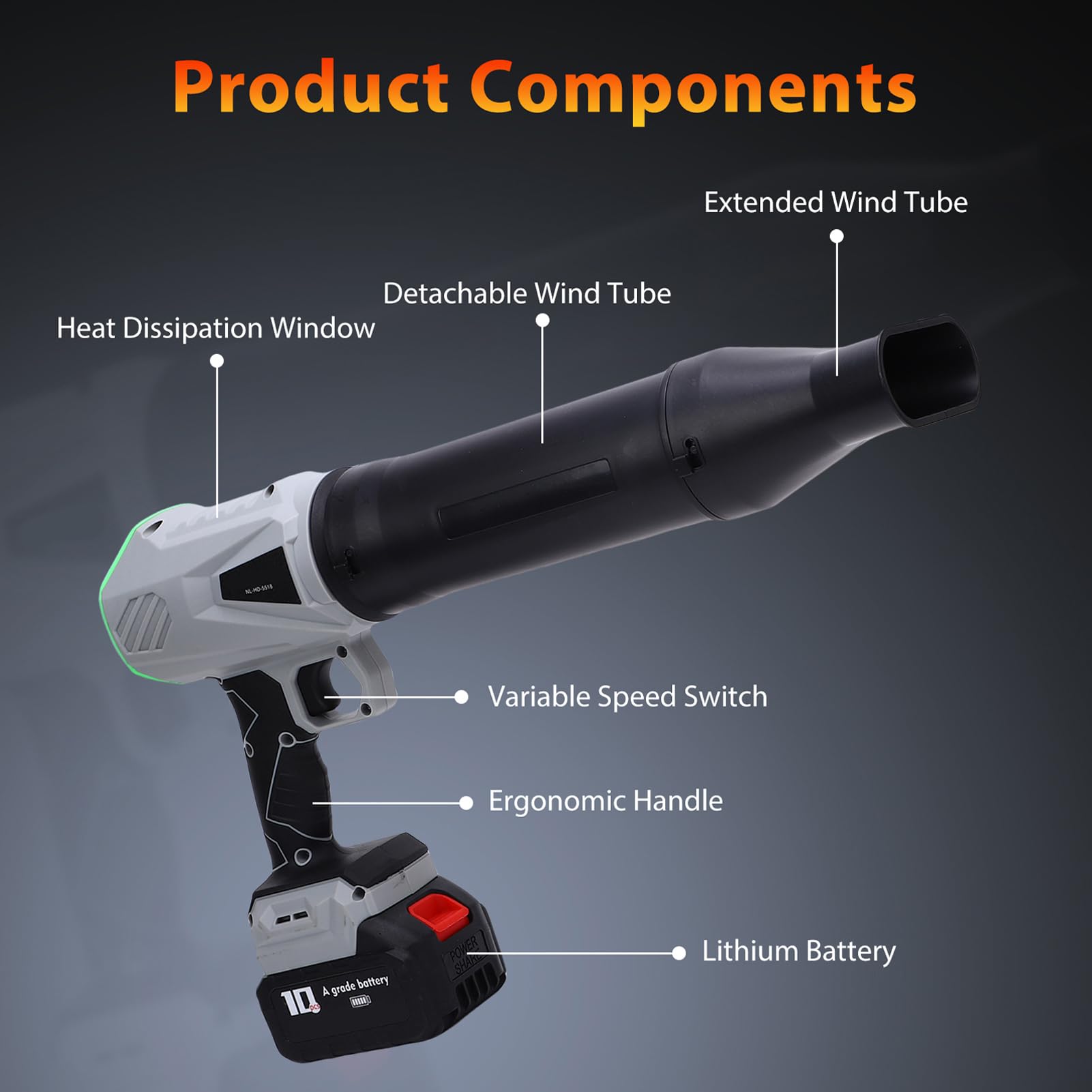 Ventilador eléctrico Turbo de Alta Potencia Soplador de Hojas inalámbrico con 1280 g de presión de Viento Motor sin escobillas de 33000 RPM Soplador de Mano liviano de Velocidad (Verde)