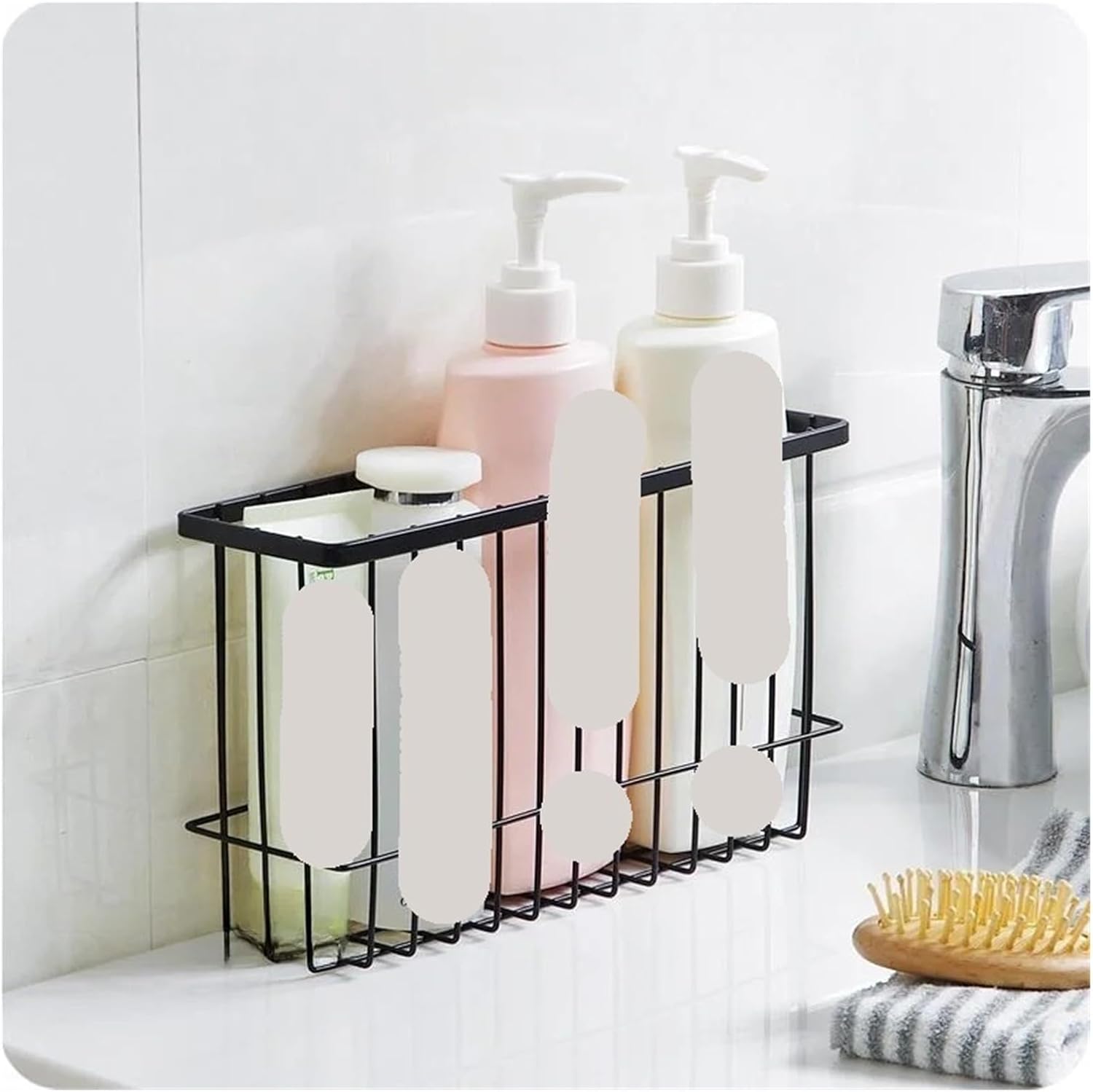 No-Drill Iron Wall-Mounted Storage Basket Batoom Organizer Ra Desktop Elf Hanging Home Organization(Black drain basket)