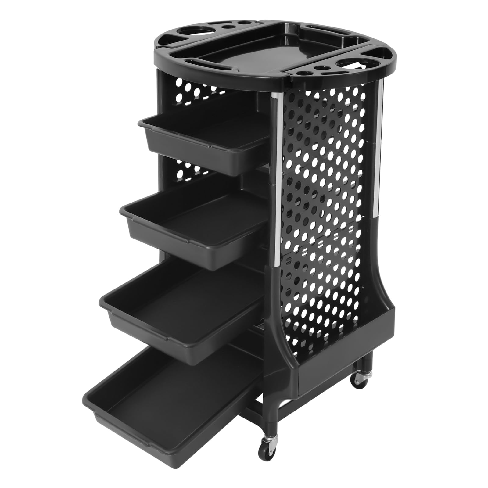 Hairdressing Trolley with Dual Side Baskets for Salon Tool Storage, Rolling Beauty Cart Organizer for Hair Stylist, Spa, Barber Shop, Professional Use, Black