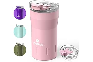 SANTECO Kids Travel Coffee Mug: Spill-Proof, Insulated 12oz To-Go Mug for Hot/Cold Drinks (Pink)