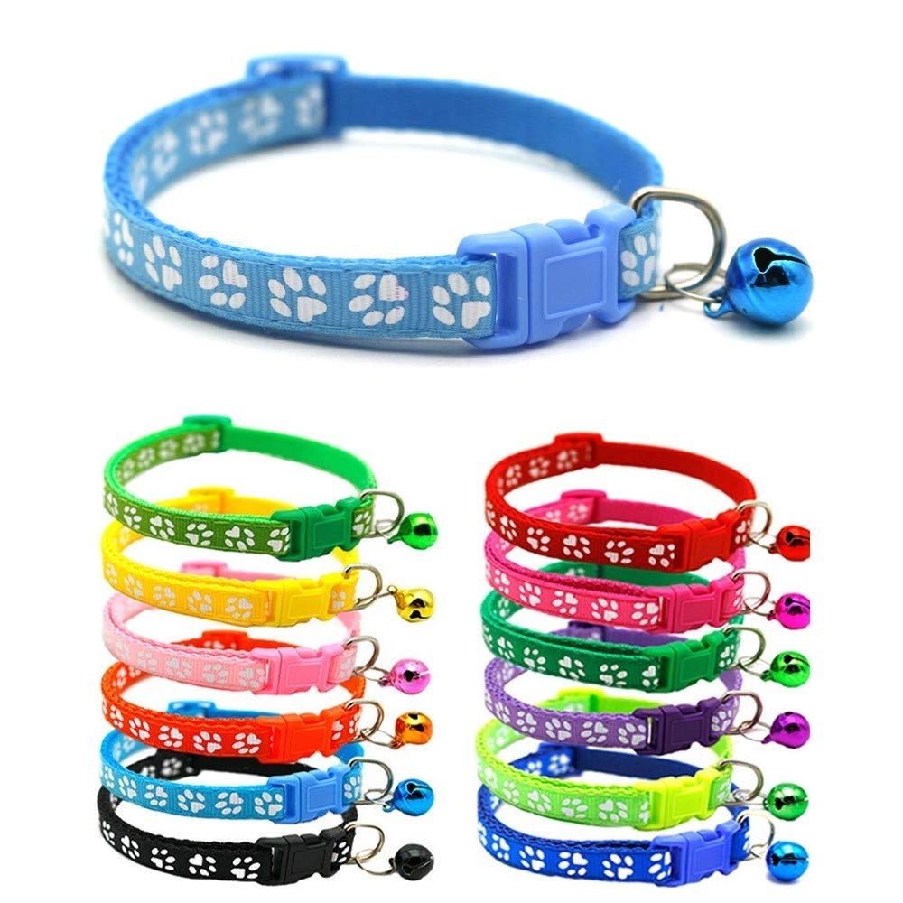 Süßes Halsband Für Kleine Hunde & Katzen - Pfotenabdruck-Design Mit Glöckchen, Verstellbar 19-32 Cm, In 19 Farben