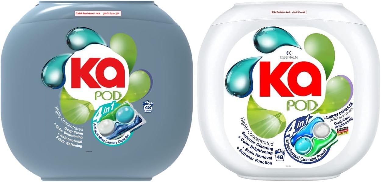 KA 4-in-1 Laundry Detergent Pods Bundle (96 Pods) - Anti-Dust Mites, Deep Cleaning, Fabric Softening, Color Brightening, 99.9% Anti-Bacterial, Powerful Stain Remover, German Formulated, Original Scent