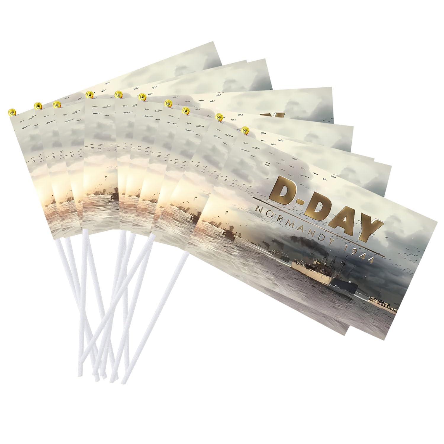 20PCS D Day 80th Anniversary Small Flag on Stick, 14x21cm D Day 80th Anniversary Decorations Commemorative Mini Flag, 6th June 1944-2024, UV Fade Resistant Outdoor Hand Waving Flag Home Decor (C)