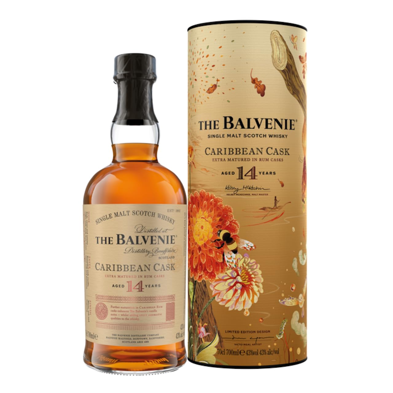 THE BALVENIE - Caribbean Cask 14 Year Old Single Malt Scotch Whisky - Extra Matured In Rum Cask - Traditional Smooth, Honeyed Character - Creamy Toffee & Fresh Fruit Notes - 43% ABV (70cl)