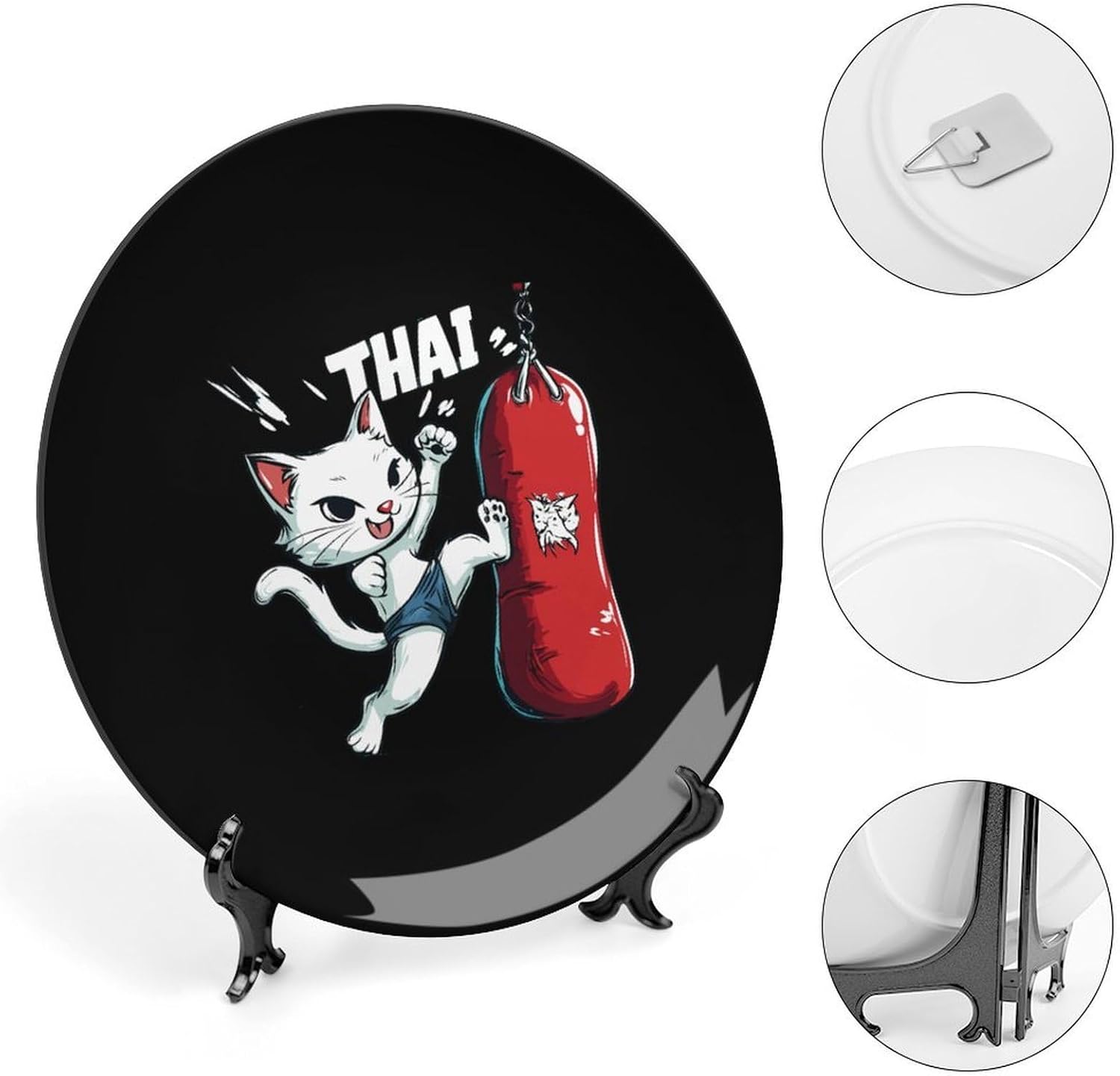 Muay Thai Cat Punching Bag Decorative Plate Tray Decor Trinket Dish Bone China Dinner Plates for Home Office Kitchen