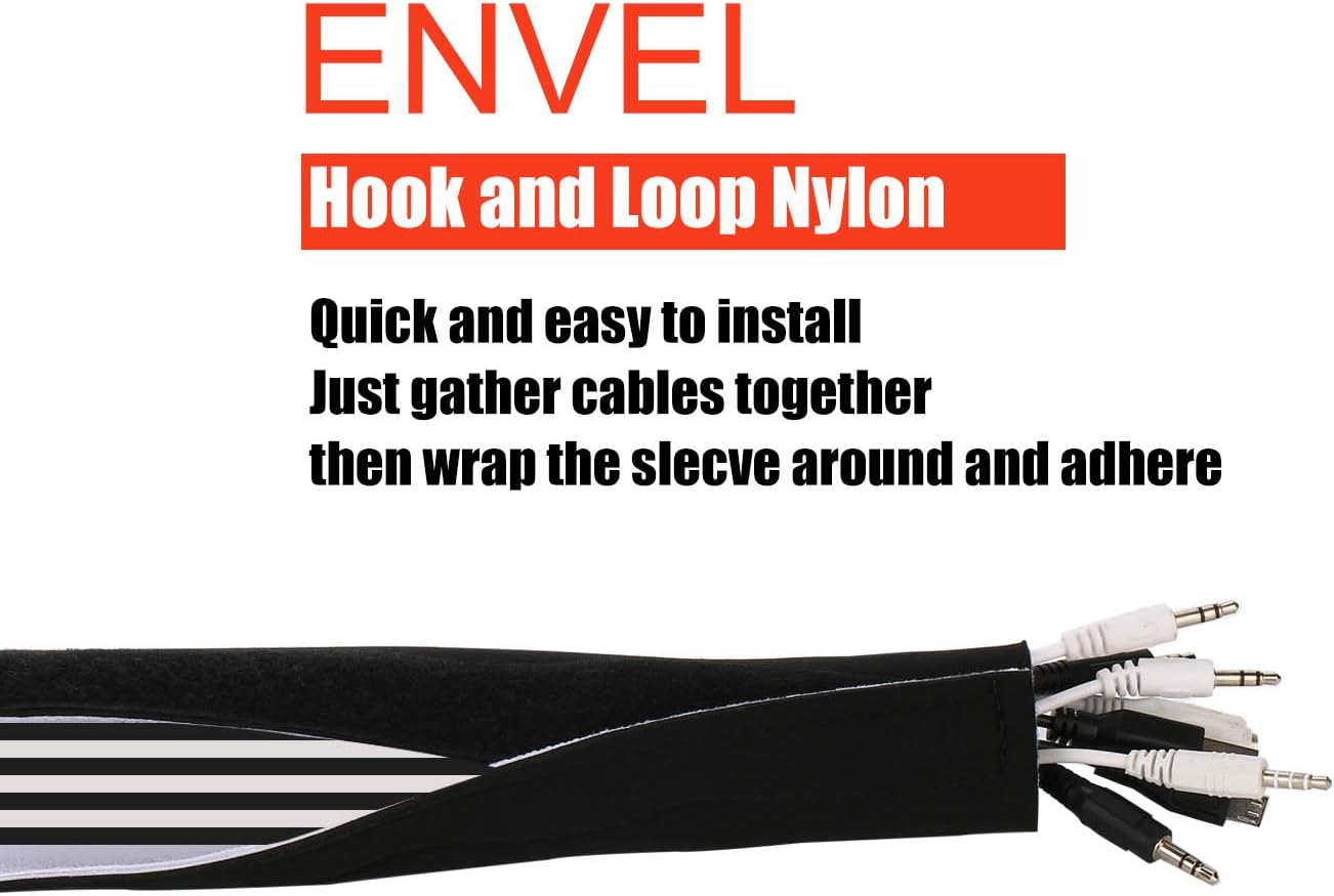 Cable Management Sleeves with Free Cable Clips and Ties(118 inch), ENVEL Neoprene Cord Organizer Hider with Nylon for TV USB PC Computer Network Wires, Adjustable Black White (118in) : Electronics