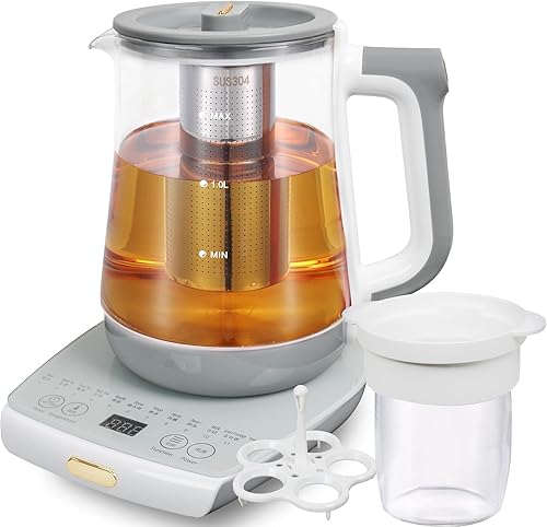 Health Pot - Hervidor eléctrico con infusor y olla de estofado, cafetera inteligente de frutas, control de temperatura y té para mantener el calor,