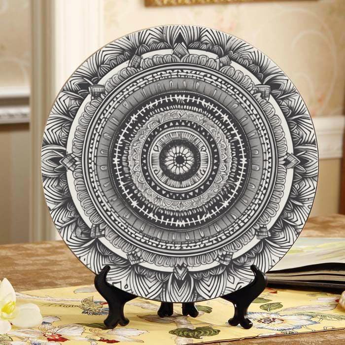 Mandala 10-inch Ceramic Plate for Wall Display or Tabletop, with Stand & Hook DP-51134345