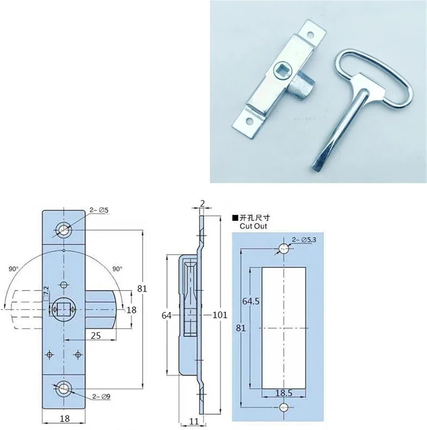 Cabinet Cam Lock with Key Or Not for Fire Cabinet Train Truck Bus Electronical Box Hardware MX01 1Pcs(S with Key)