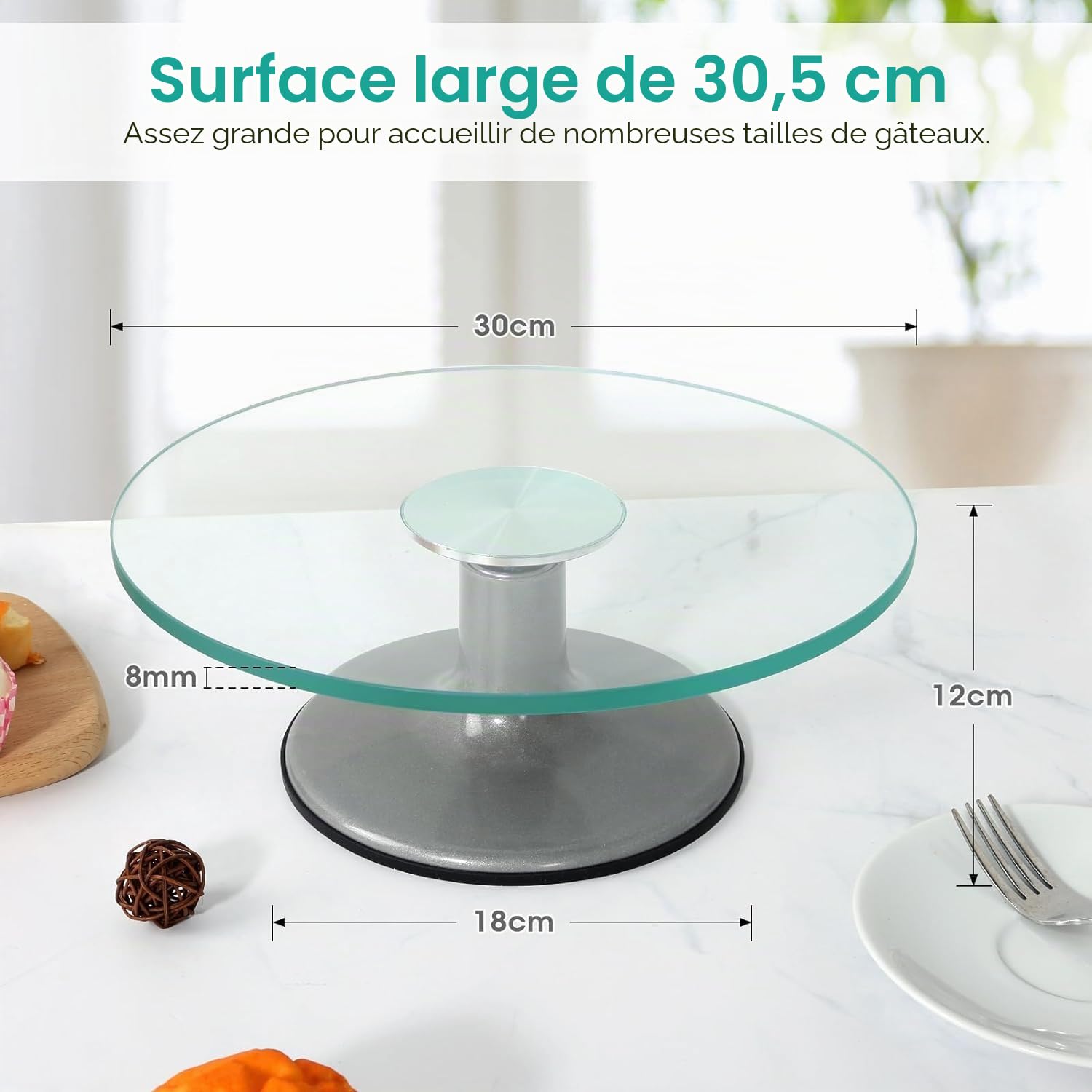Uten Kit de Pâtisserie, 33 pcs Fournitures de Décoration de Gâteaux avec Plateau Tournant en Verre, Poche à Douille, Embouts de Passepoil, Outils de Cuisson